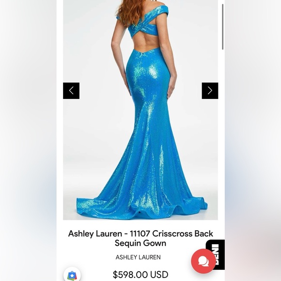 CUSTOM COLOR Ashley Lauren Lavender Sequin Open Back off-the-Shoulder Slit Gown - Picture 7 of 8